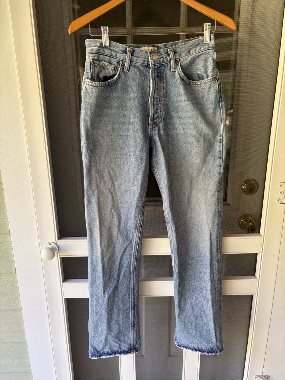 Agolde Light Blue Straight-Leg woman’s button-fly Jeans 100% organic cotton